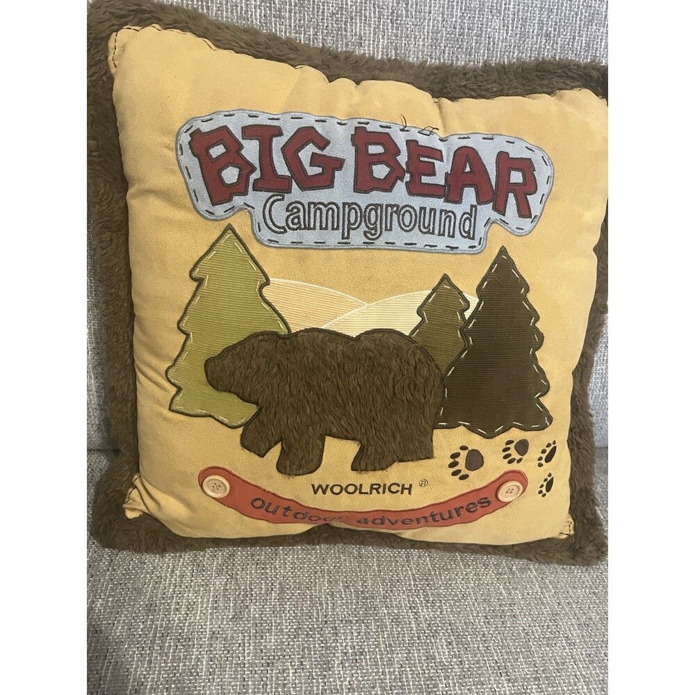 Woolrich Big Bear Campground Throw Pillow Faux Fur, Cabin, Lodge, Rustic, Yellow